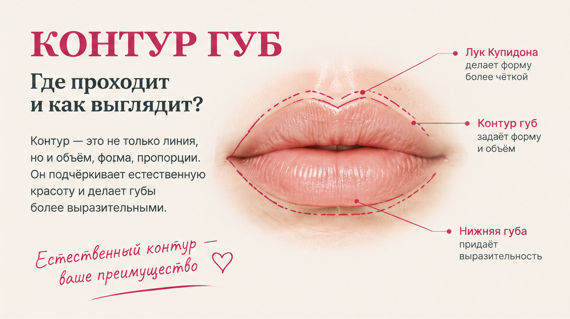 Контурная пластика губ: линия и зоны коррекции — схема Dr. Volos